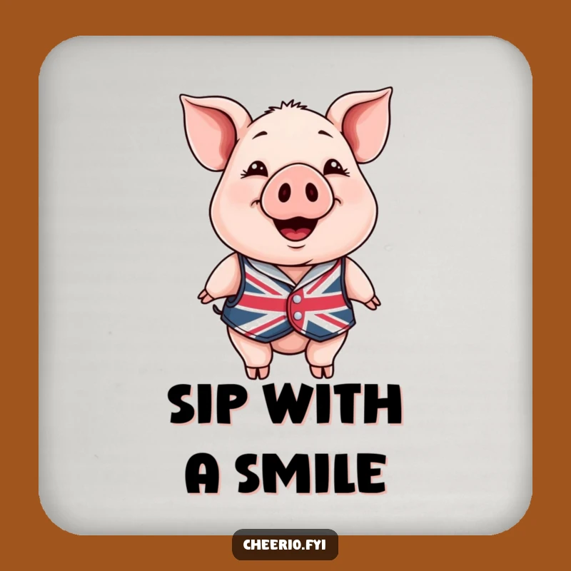 Funny Happy Pig Drink Coaster - Union Jack Protection, Perfect Funny Gift!