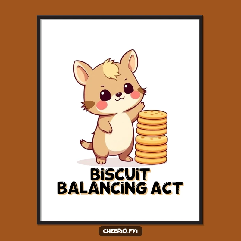 Funny British Animal Biscuit Stack Poster - Hilarious Tea Time Wall Art Gift