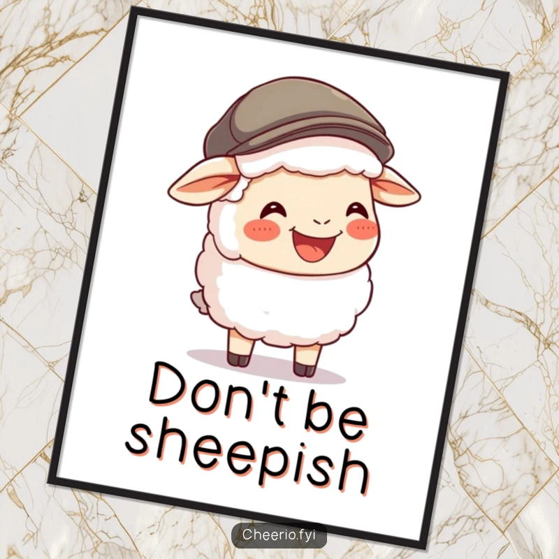 Funny Sheep Flat Cap Poster: A happy sheep wearing a flat cap offers a hearty laugh, bringing joyful humor to your walls.