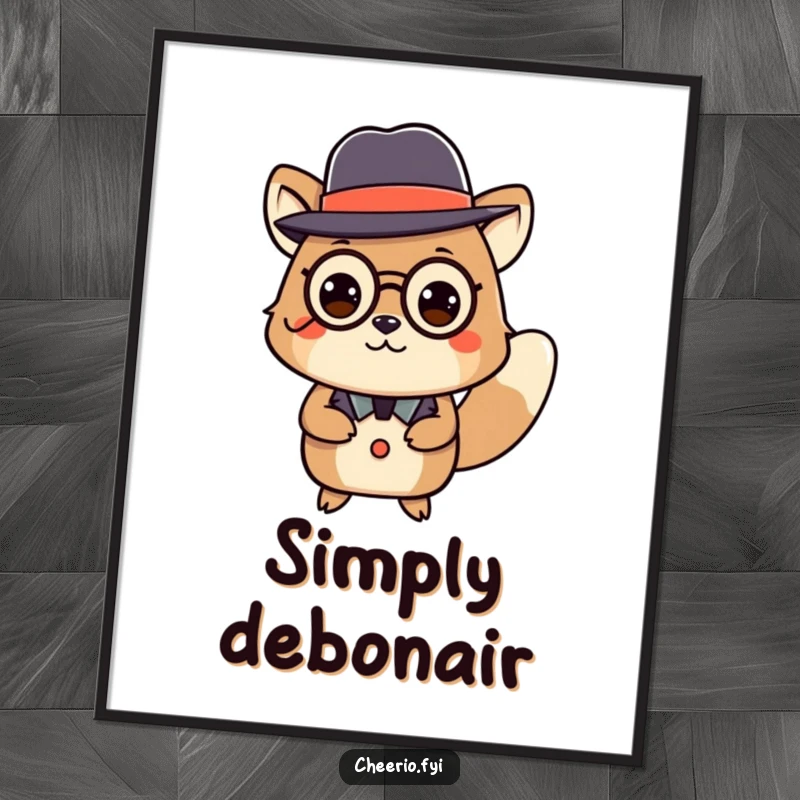 Funny poster with an animal in a bowler hat and monocle performing a charming curtsey, adding humor to any room.