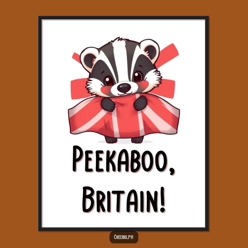 Funny Badger Union Jack Poster: Curious Badger Art, Patriotic Wall Decor & Funny Gift