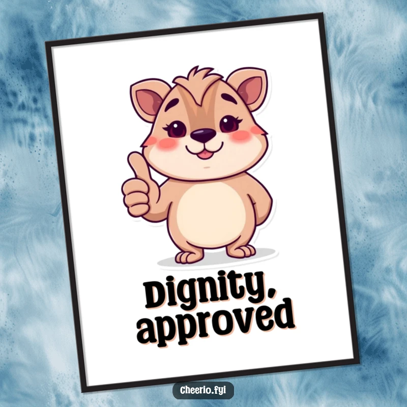 Funny British animal character giving a polite thumbs-up with a smile, humorous poster art for wall decor.