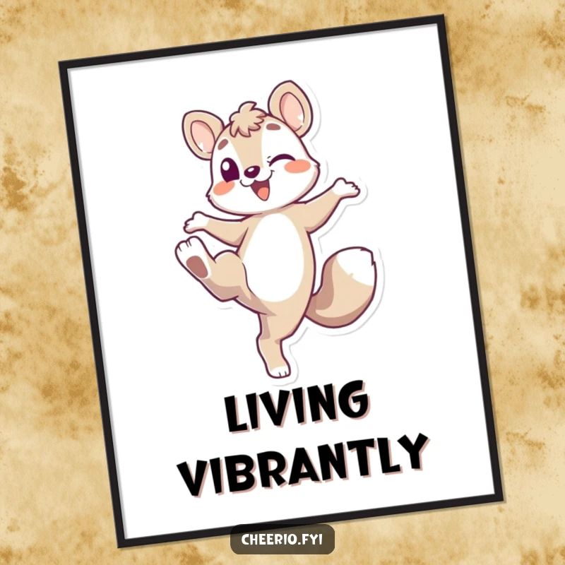 Funny Energetic Fox Poster: Artwork of an energetic fox character playfully kicking its leg up, perfect for dynamic decor, funny gift.