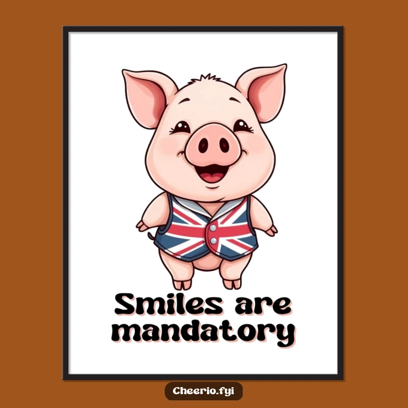 Funny Happy Pig Poster - Union Jack Wall Art, Amazing Funny Gift!