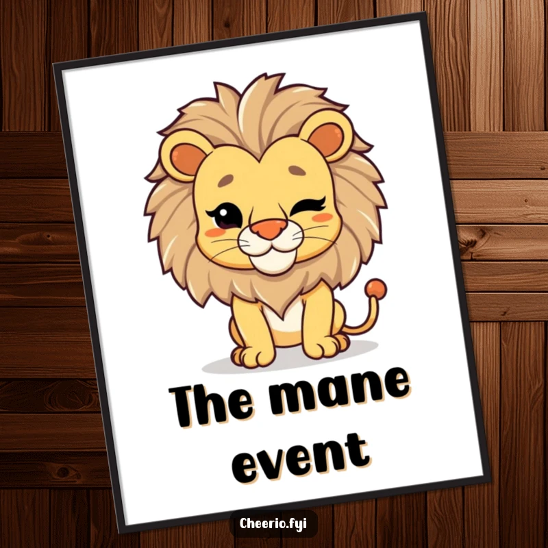 Funny Lion Wink Poster: A proud lion in a regal pose gives a confident wink, adding majestic humor to your decor.