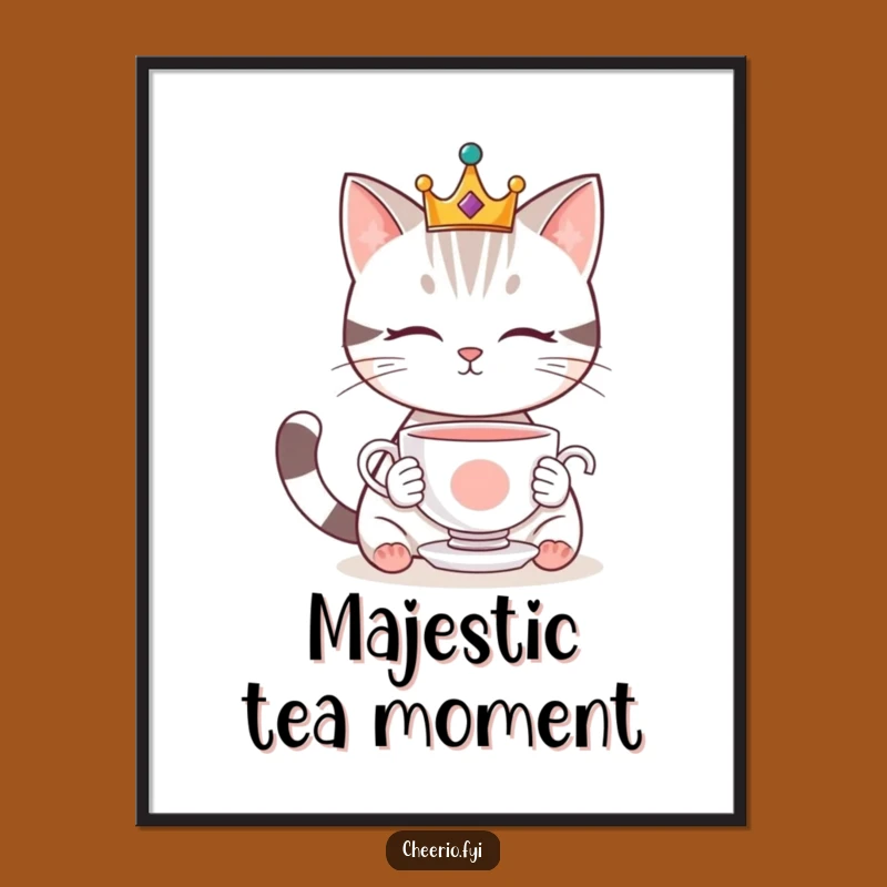 Funny Royal Cat Poster: Crowned & Tea Gazing - Whimsical Wall Decor & Funny Gift