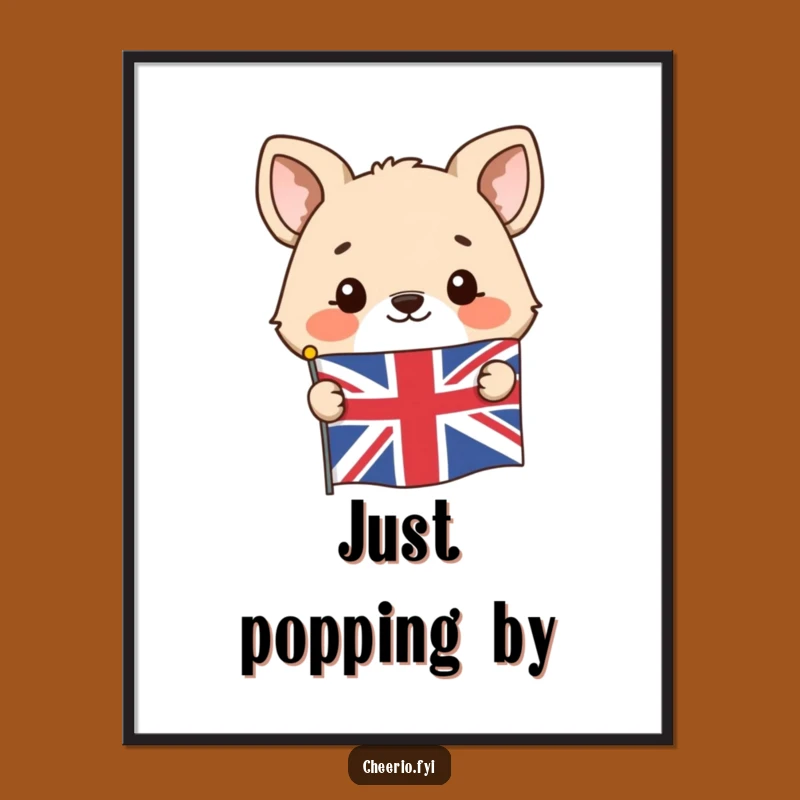 Funny Union Jack Animal Poster: British Art Print with Peeking Character, Lovely Funny Gift