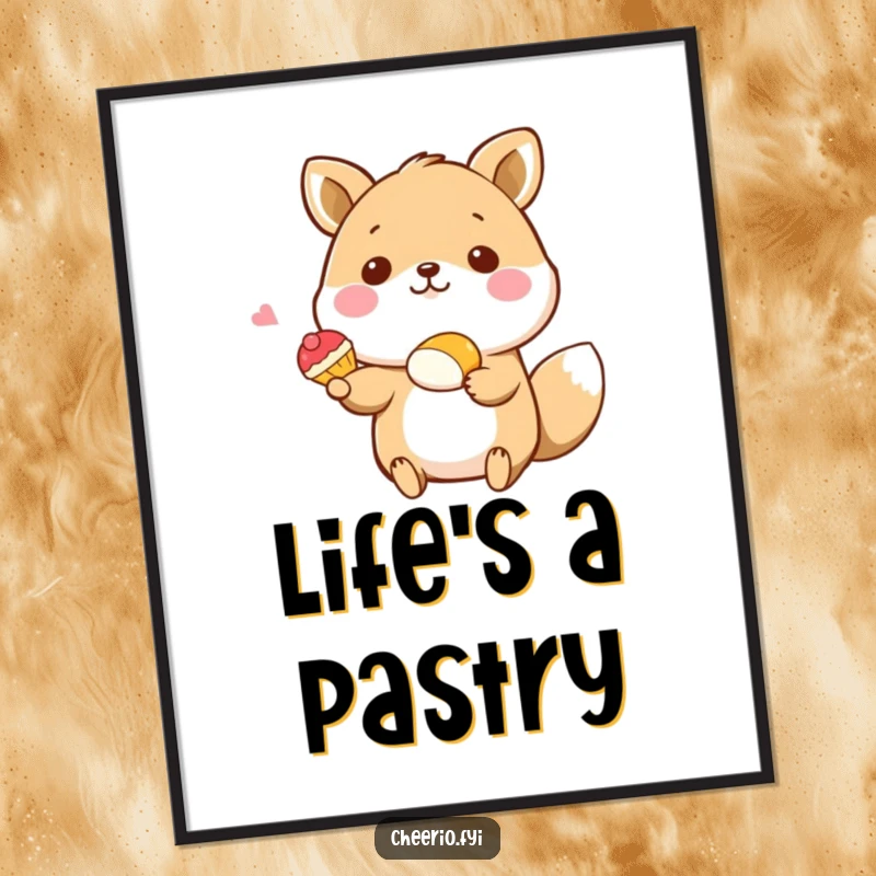 Funny poster showcasing a happy animal character offering a pastry, adding sweet charm and humor to wall decor, perfect funny gift.
