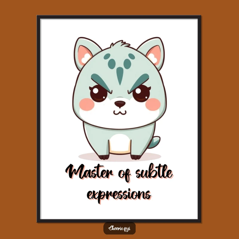 Funny Stern Animal Poster: Cute Character's Tiny Smile, Artful Funny Gift!