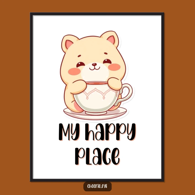 Funny Chubby Cat Poster: Delighted Tea Moment Wall Art