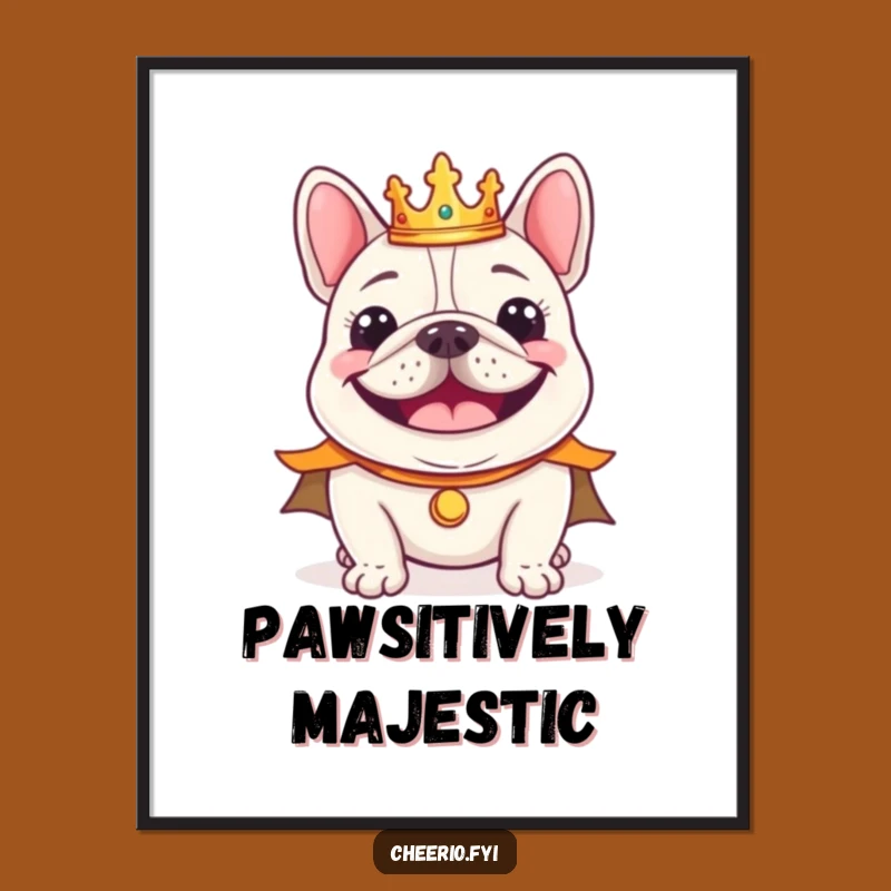 Funny Bulldog King Poster, Regal Smile Perfect Wall Art Gift