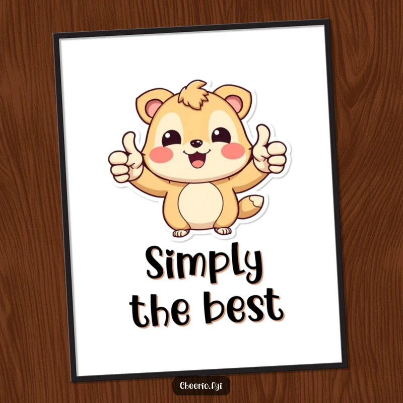 Funny Happy Bear Poster: Artwork of a joyful bear character giving two enthusiastic thumbs up, perfect for positive decor, funny gift.
