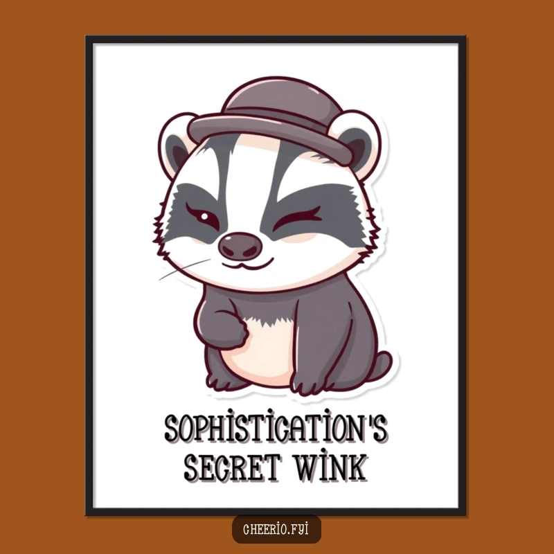 Funny Badger Bowler Hat Poster: Whimsical Wall Art, Cute Animal Decor Gift