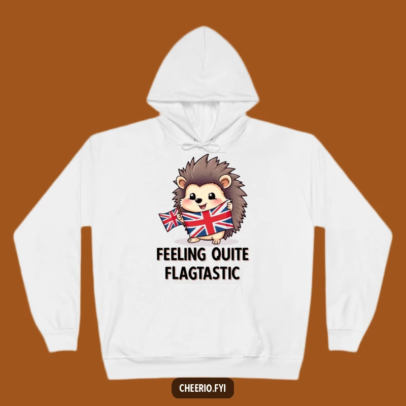 Funny Hedgehog Hoodie - Cozy British Flag Sweatshirt for Patriotic Comfort