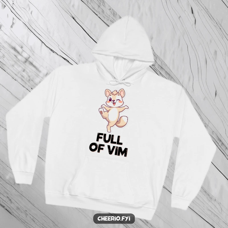 Funny Energetic Fox Hoodie: An energetic fox character playfully kicking its leg up, perfect for cozy fun, funny gift.