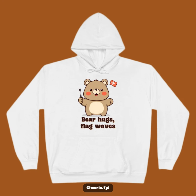 Funny Bear Flag Hoodie: Cozy Comfort with a Waving Bear and Cross Flag