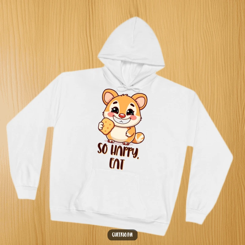 Funny hoodie designed with a cheerful animal mascot with a wide grin, offering a biscuit, perfect for cozy and kind moments.