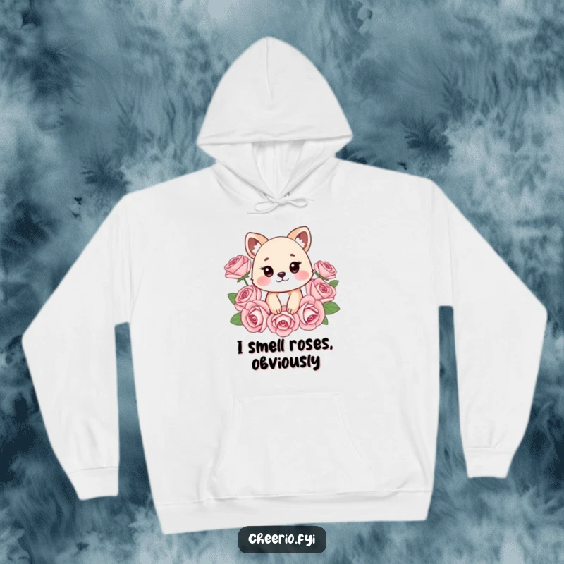 Funny hoodie featuring a cheeky animal embraced by stylized roses, offering cozy humor and a bold, playful statement, great for a funny gift.