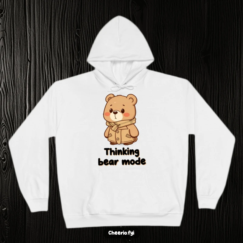 Funny Hoodie: A bear in tweed and scarf looking thoughtfully into the distance, offering cozy warmth and intellectual humor.