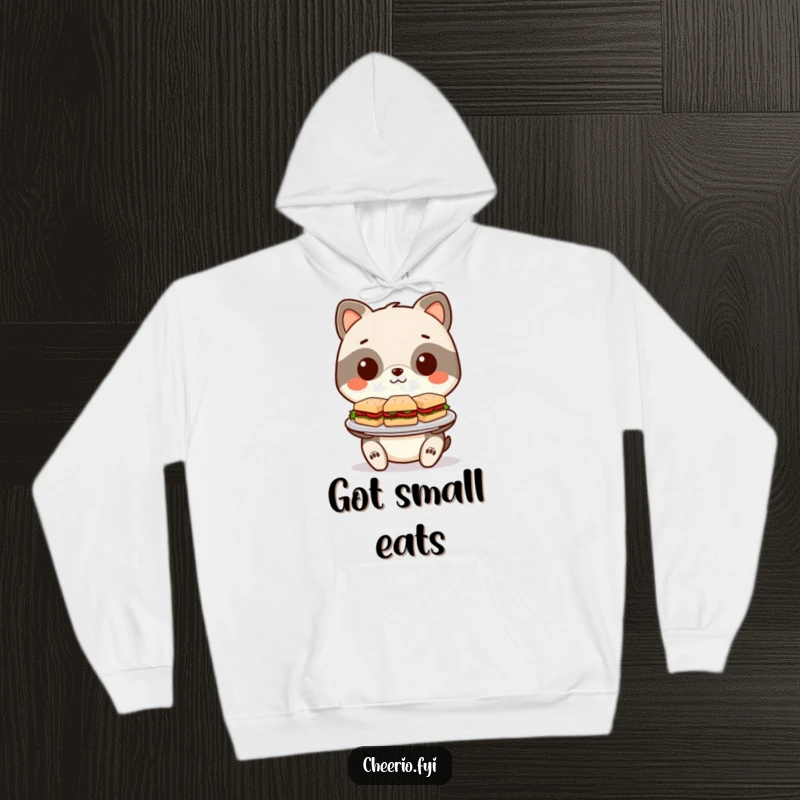 Funny Hoodie: A stylized animal delightedly presents a platter overflowing with miniature, delicious sandwiches.