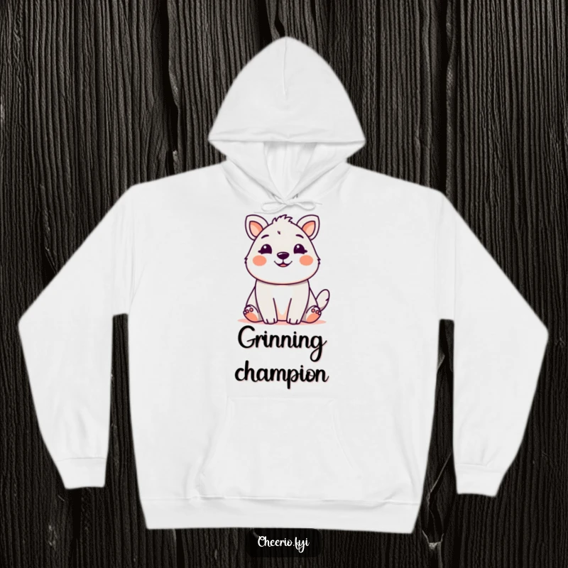 Cute animal with a friendly, welcoming grin, featured on a cozy and humorous hoodie.