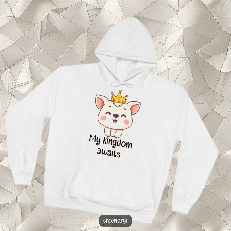 Funny Hoodie: Cute animal character proudly wears a tiny crown, offering regal comfort and a cheerful disposition.