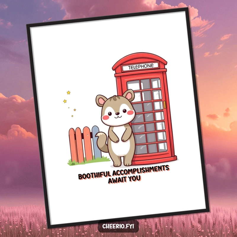 Funny Free Printable Wall Art: Cheerful animal standing next to a classic red telephone booth, bringing retro vibes.