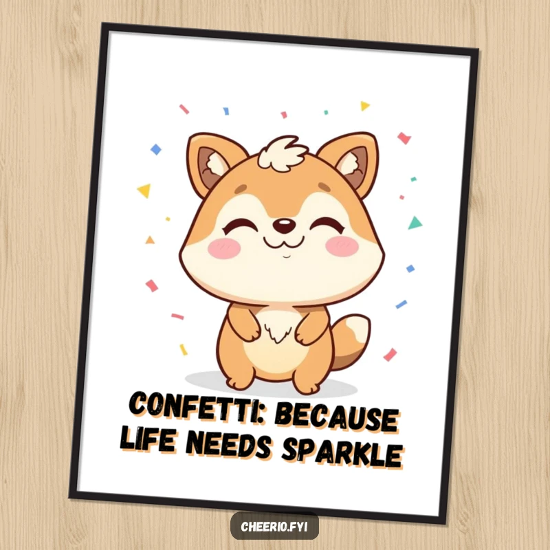Funny Free Printable Wall Art showcasing a happy animal character confidently smirking while throwing a shower of confetti.