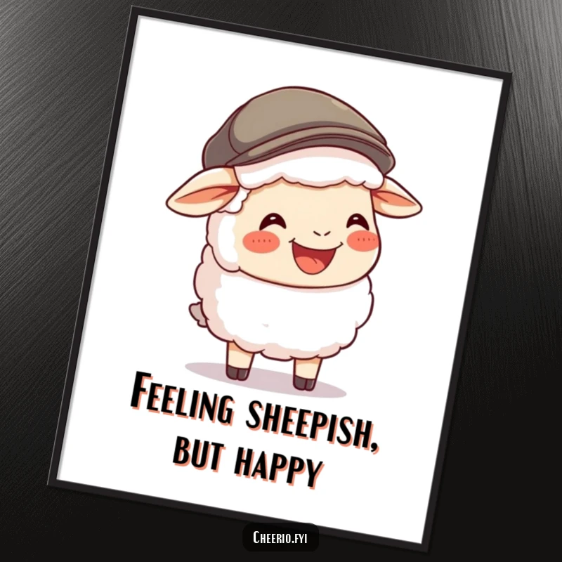 Funny Free Printable Wall Art: A sheep wearing a flat cap is captured mid-hearty laugh, radiating pure mirth.