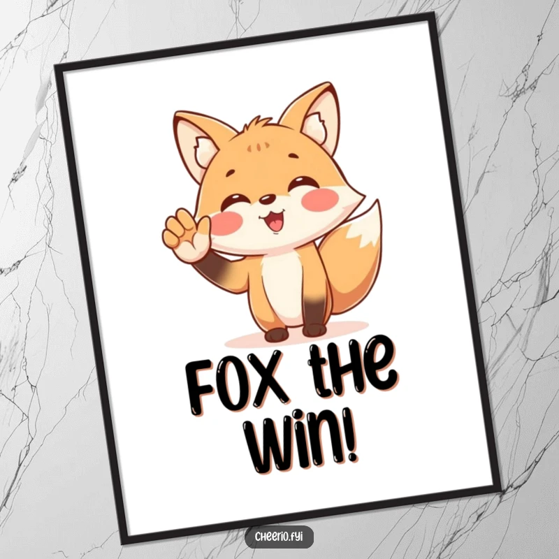 Funny Free Printable Wall Art of a happy fox character enthusiastically cheering with a cupped hand, radiating excitement.