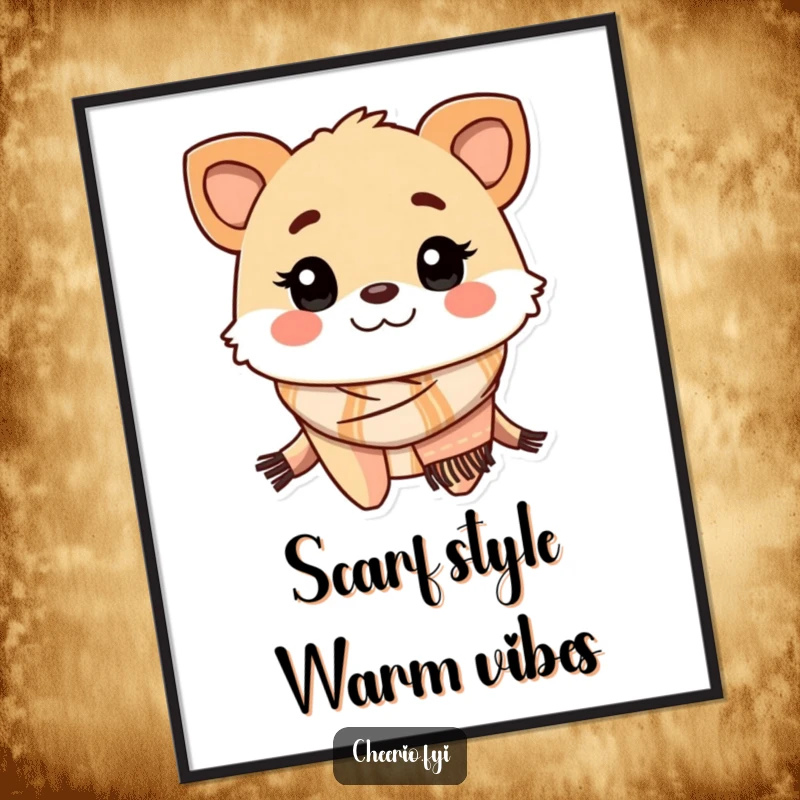 Funny Free Printable Wall Art: Cartoon creature with a friendly grin wearing a traditional scarf, looking welcoming and cheerful.