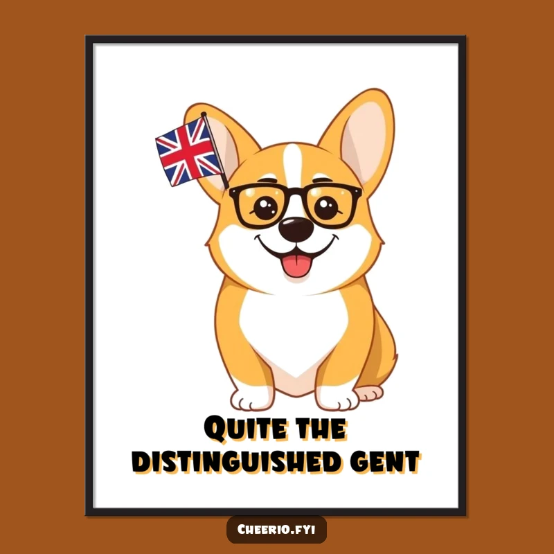 Free Printable Wall Art: Cheerful Corgi Monocle & Flag Funny Downloadable Decor