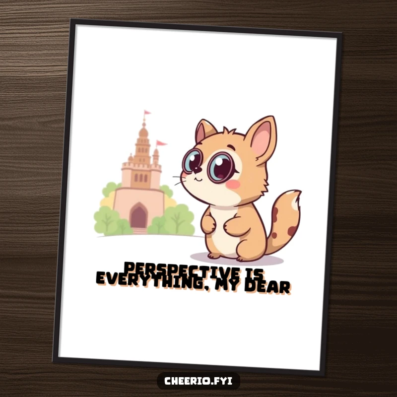 Funny Free Printable Wall Art: A curious animal with a monocle peers at a distant landmark with wonder.