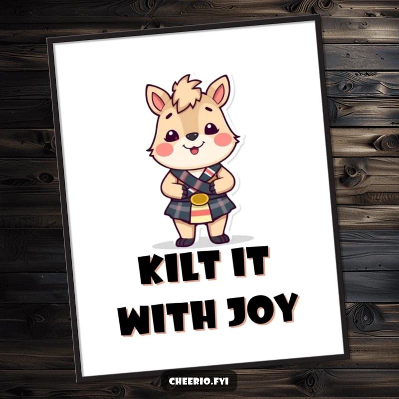 Funny Free Printable Wall Art: Cheerful British animal character sporting a kilt, bringing a smile and whimsical charm to any room.