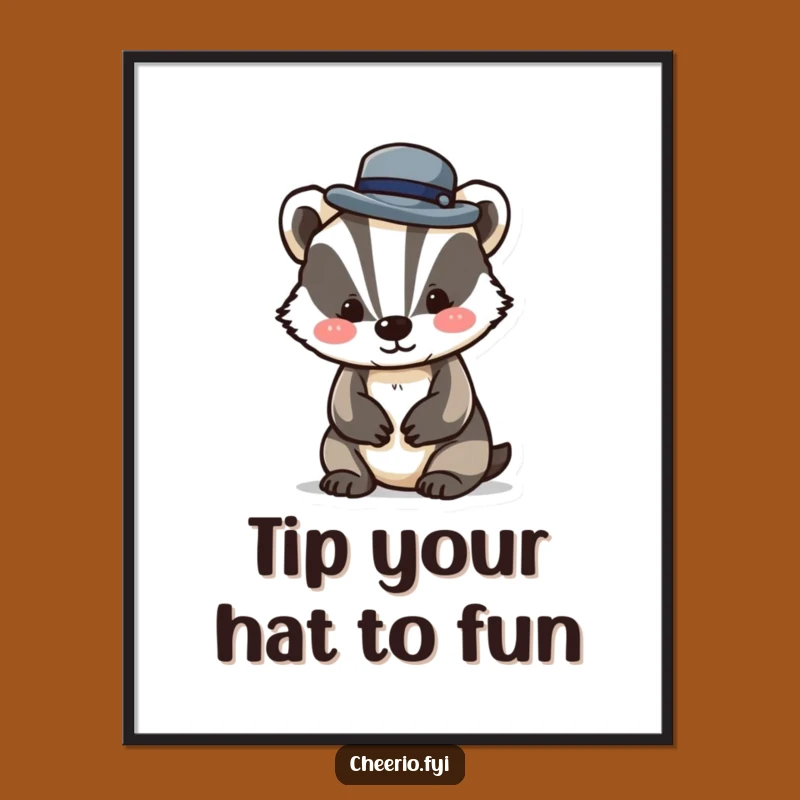 Funny Free Printable Wall Art: Badger in Bowler Hat, Downloadable Art