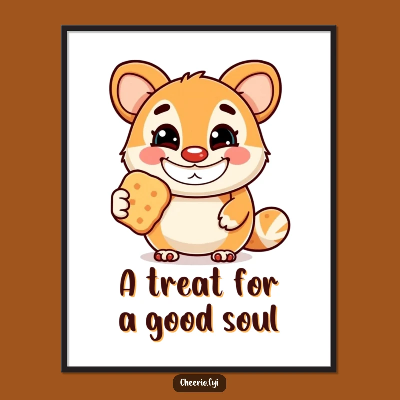 Funny Free Printable Wall Art: Grinning Mascot with Biscuit, Downloadable Art