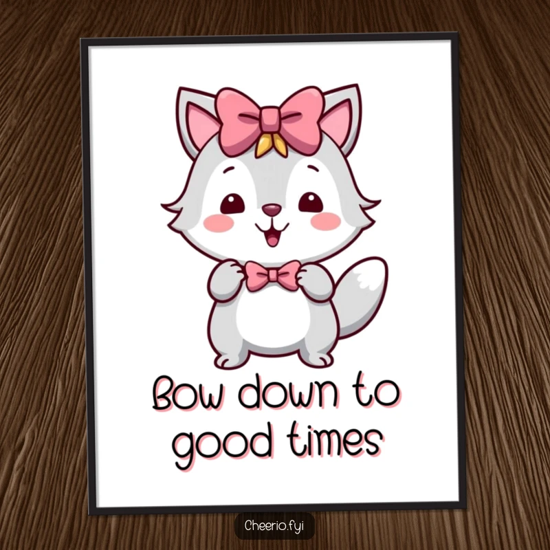 Funny Free Printable Wall Art displaying a happy animal character performing a jaunty little bow, adding a touch of playful sophistication.