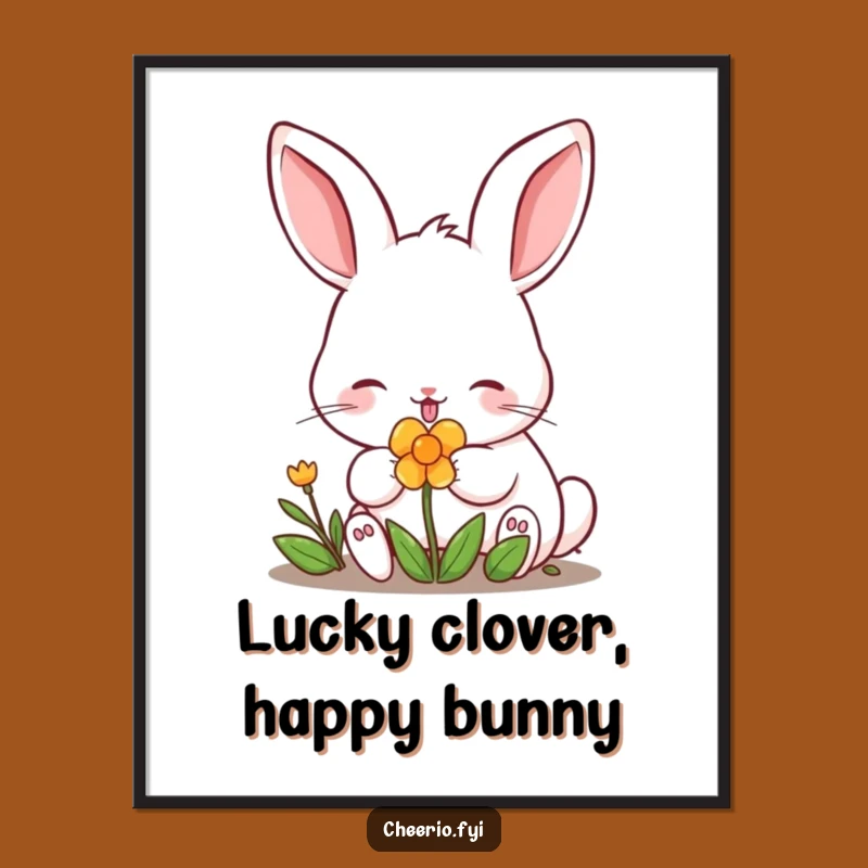 Funny Free Printable Wall Art: Lucky Rabbit Nibbling Clover Digital Art