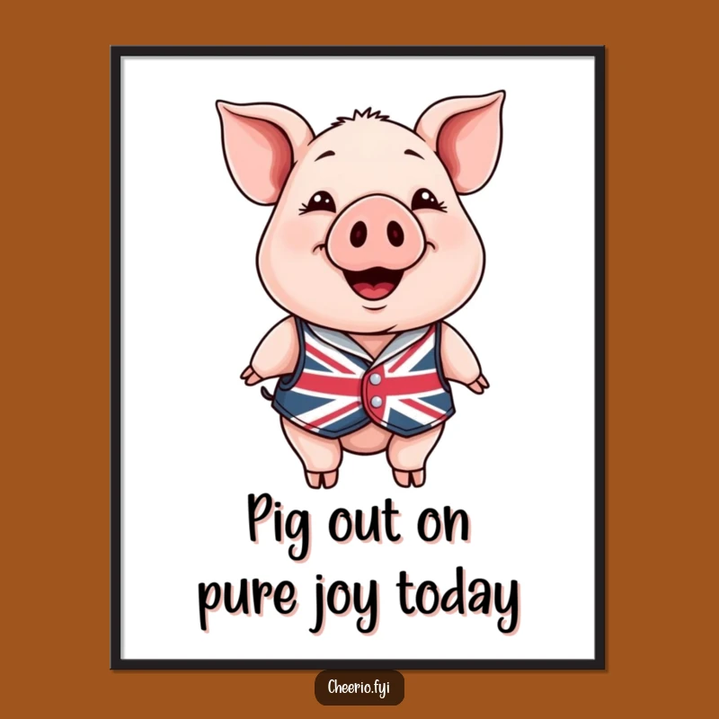 Funny Free Printable Wall Art: Smiling Pig Union Jack Downloadable Decor