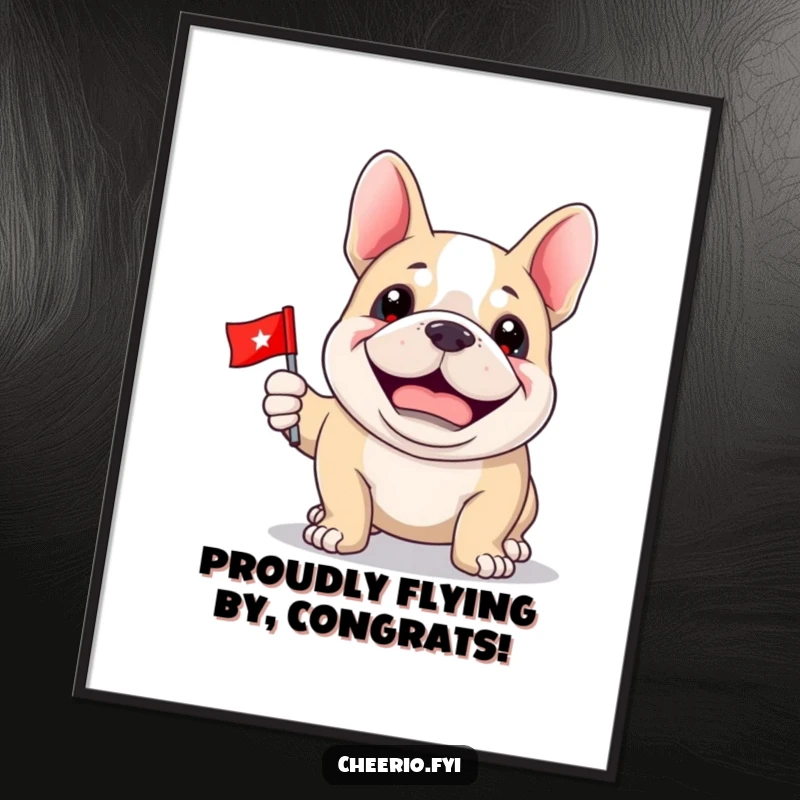 Funny Free Printable Wall Art: A happy bulldog beaming with pride, holding a miniature flag, adding a touch of patriotic cheer.
