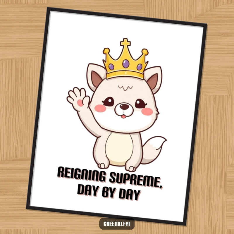Funny Free Printable Wall Art: An animal character wearing a crown performs a distinguished, regal wave, adding kingly humor to the wall.