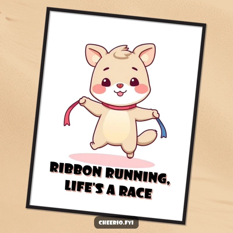 Funny Free Printable Wall Art: a cheerful animal actively skipping rope with a ribbon, radiating pure joy and motion. Downloadable decor.