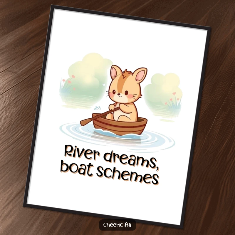 Funny Free Printable Wall Art: British animal character playfully rowing a tiny boat, adding whimsy and humor to any room.