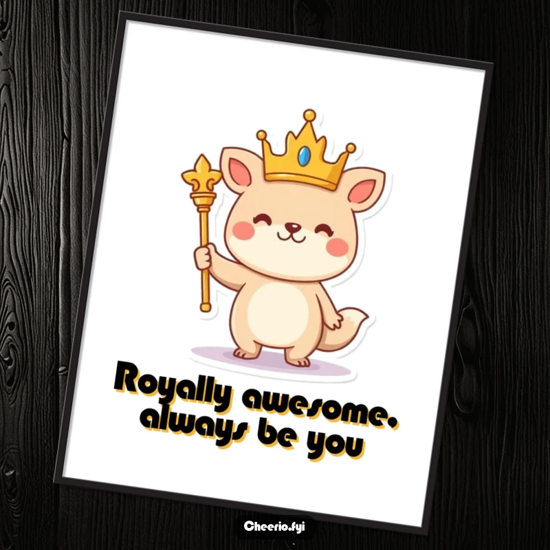 Funny Free Printable Wall Art: A cheerful animal character proudly reigns with a crown and scepter.