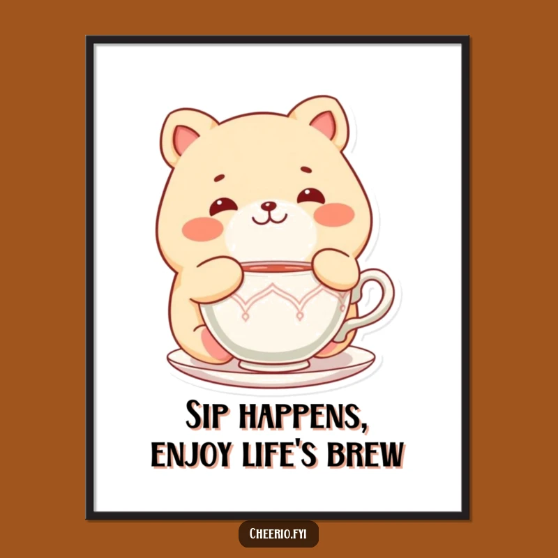 Free Printable Wall Art: Chubby Animal Tea Time - Funny Downloadable Decor Gift