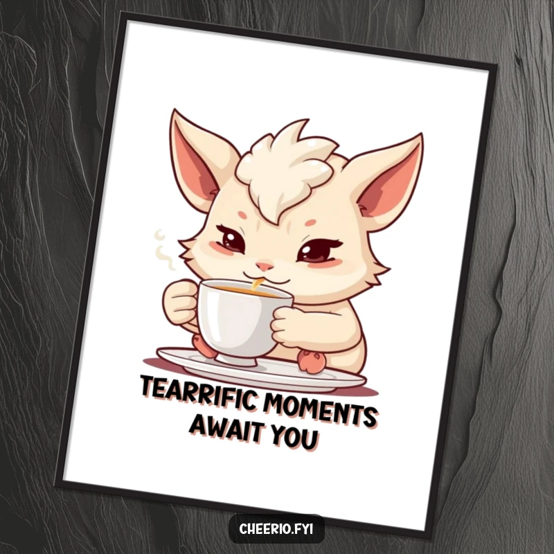 Funny Free Printable Wall Art: A creature with a dignified expression delicately sips tea from a cup, exuding calm, humorous elegance.