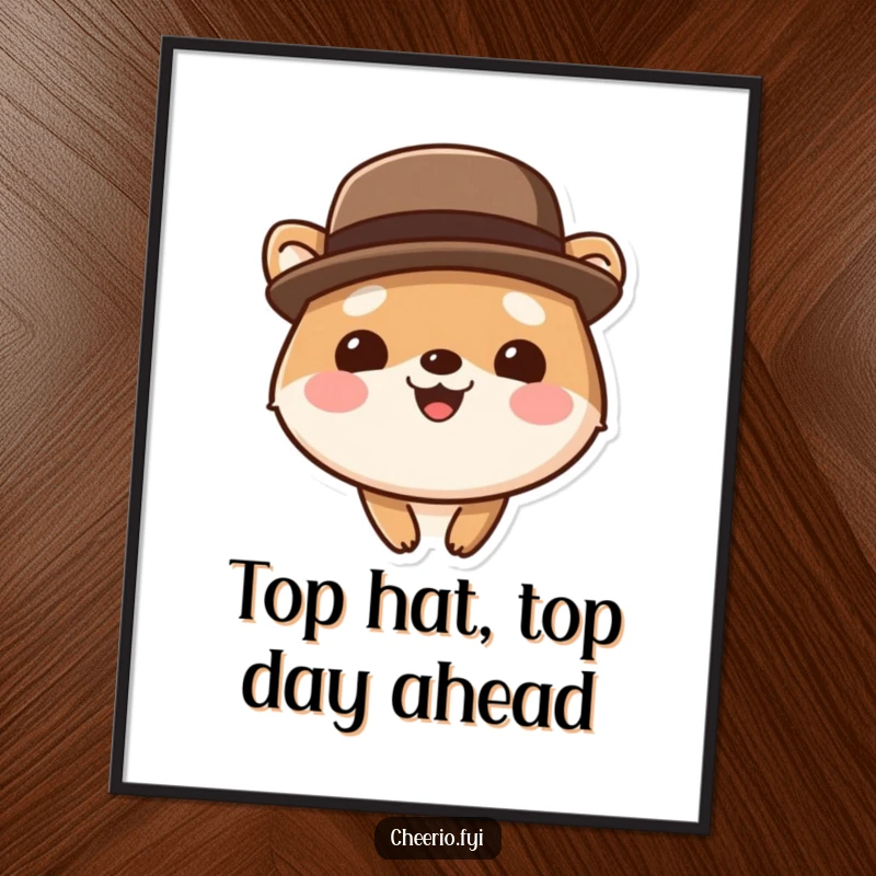 Funny Free Printable Wall Art: A cute animal dons a classic bowler hat and flashes a wide, cheerful smile, adding dapper fun to your decor.