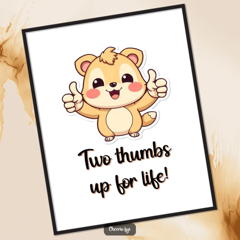 Funny Free Printable Wall Art: Joyful animal character giving two enthusiastic thumbs up, radiating positivity and fun.