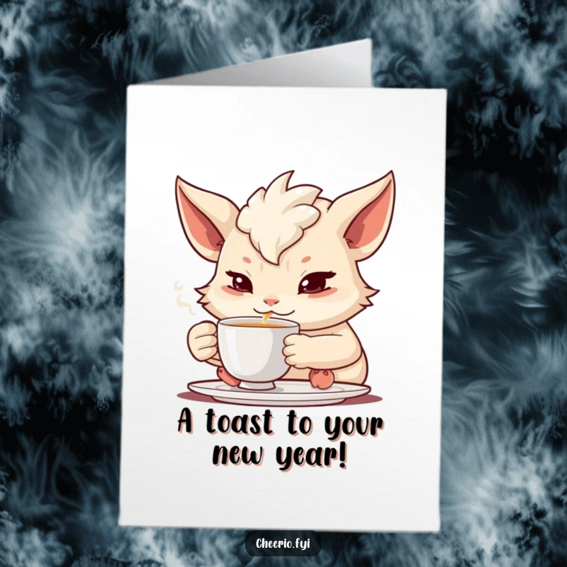 Funny Free Printable Birthday Card featuring a creature with a dignified expression, calmly sipping tea from a delicate cup on a birthday.
