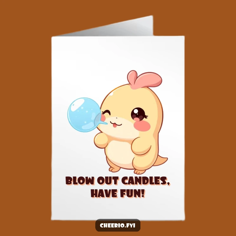 Free Printable Funny Birthday Card: Creature Blowing Bubble, Downloadable DIY Gift